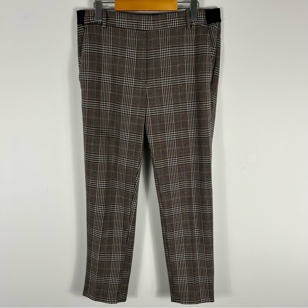 H&M Brown Plaid Trousers Size 12 Dark Academia Career Workwear Slim Straight❤️ - Picture 3 of 11